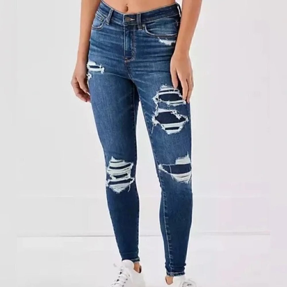 SOLD NWT American Eagle Ne(x)t Level Patched High V-Rise jegging,  Sz 4 Short - Picture 2 of 15